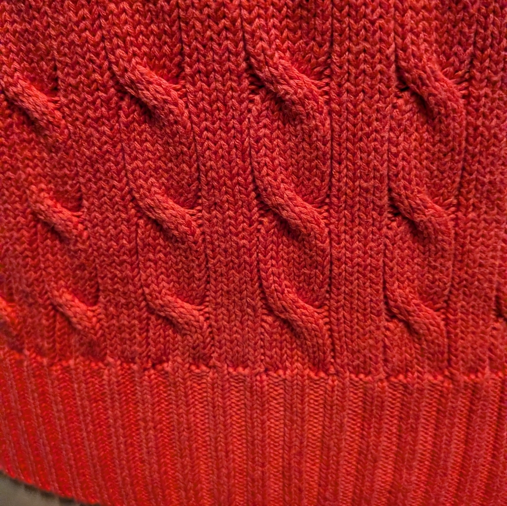 RALPH LAUREN SPORT Coral Pink Cable Knit V- Neck Sweater XL - Picture 6 of 8
